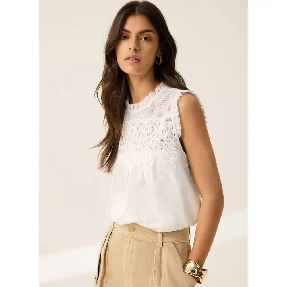 Mint Velvet White Cotton Blend Lace Applique To